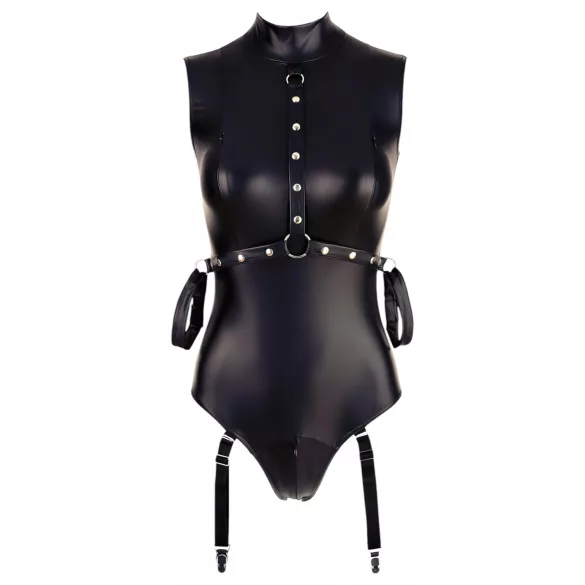 Cottelli Bondage - varrukateta läikiv bodi ja käeraud - must - XL