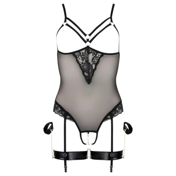 Cottelli Bondage - kehavöö ja käeraudadega keha bondage pesu - must