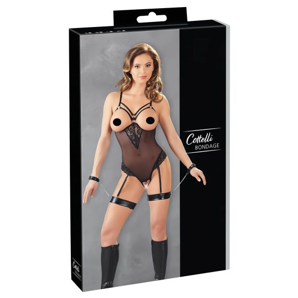 Cottelli Bondage - metallist rõngastega kehabody ja käeraud (must) - M