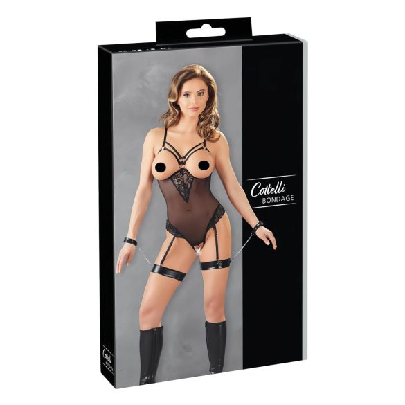 Cottelli Bondage - metallist rõngastega kehabody ja käeraud (must) - M
