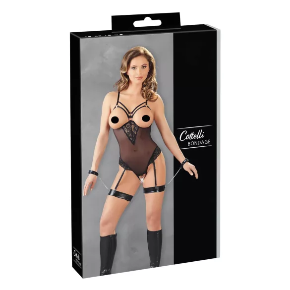 Cottelli Bondage - kehavöö ja käeraudadega keha bondage pesu - must - M