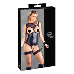   Cottelli Bondage - lakknahatest bodi ja käeraudadega - must - L