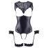 Cottelli Bondage - läikiv avatud body ja käeraud (must) - XL