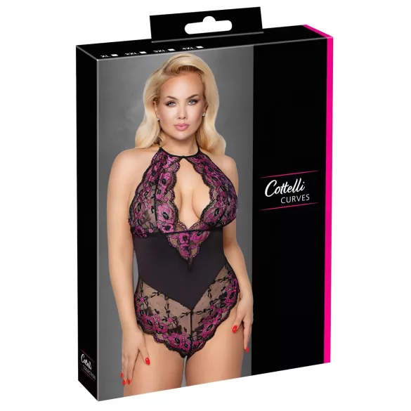 Cottelli Plus Size - naiste bodi - lillemuster - must-lilla - 2XL