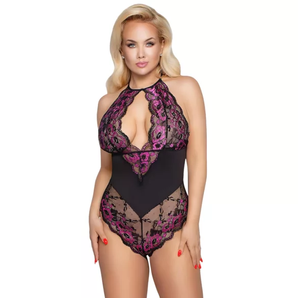 Cottelli Plus Size - naiste bodi - lillemuster - must-lilla - 2XL