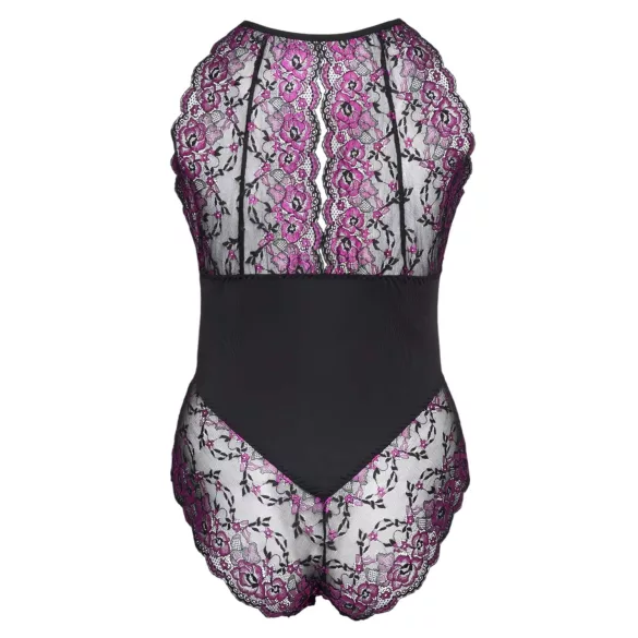 Cottelli Plus Size - naiste bodi - lillemuster - must-lilla - 2XL