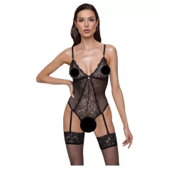 Cottelli - avatud pitsist body sukahoidjaga must - L