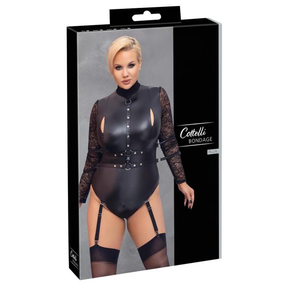 Cottelli Bondage Plussis - pitskäistega body (must) - 3XL