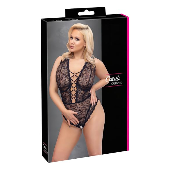 Cottelli Curves Plus Size - läbipaistev mustriga bodi - must - suured suurused