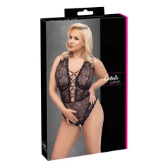   Cottelli Curves Plus Size - läbipaistev mustriga bodi - must - suured suurused - 90D/XL