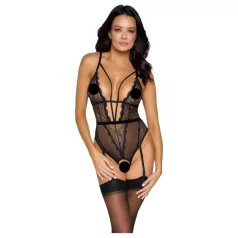 Cottelli - avatud rihmadega body sukahoidjaga - must - XL