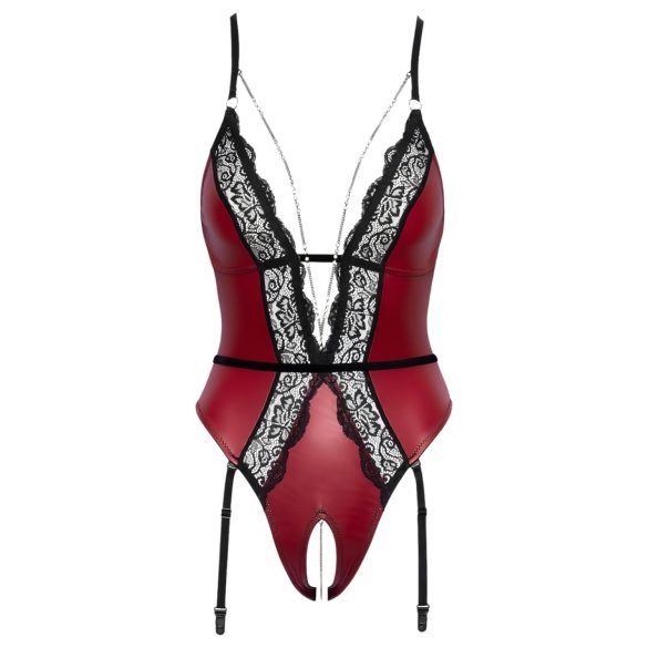 Abierta Fina - avatud body sukahoidjaga - must-punane - L