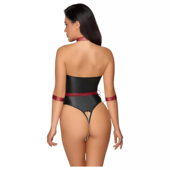 Cottelli Bondage - läikiv bodi ja käerauad - must