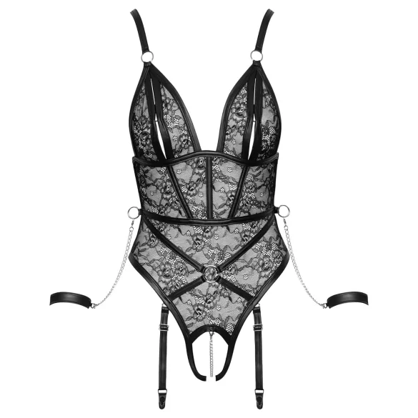 Cottelli Bondage - avatud keha bondagebodji käeraudadega must - M