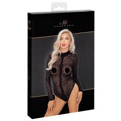 Noir - leopardimustriga, pikkade varrukatega body (must) - M