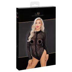 Noir - leopardimustriga, pikkade varrukatega body (must) - M