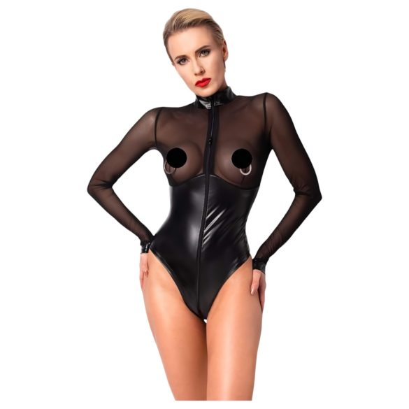 Noir - läikiv body läbipaistva detailiga (must) - L