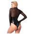 Noir - läikiv body läbipaistva detailiga (must) - XL