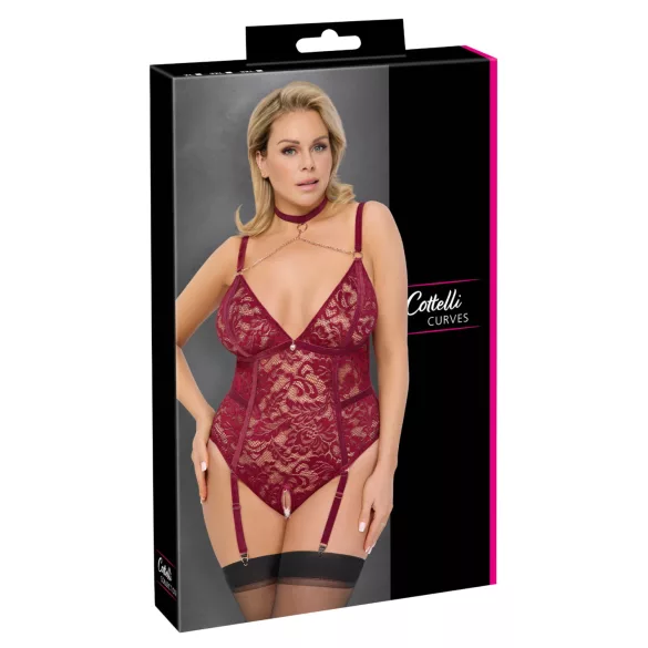 Cottelli Curves - naiste pitsist kehabody kettidega - punane - 2XL