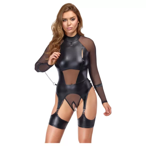 Cottelli Bondage - läbipaistev pluus käeraudadega - must - M