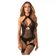 Obsessive Dominna - läbipaistev läikiv body - must - L/XL