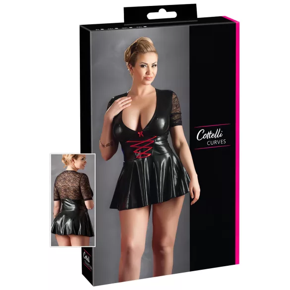 Cottelli Plus Size - lakkkleit punane korsetiga - must