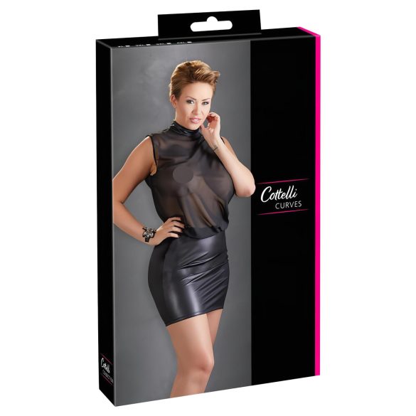 Cottelli Plus Size - läikiv sifondkleit (must) - 3XL