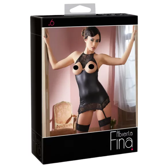 Abierta Fina - minikleit - läikiv disain - must - XL
