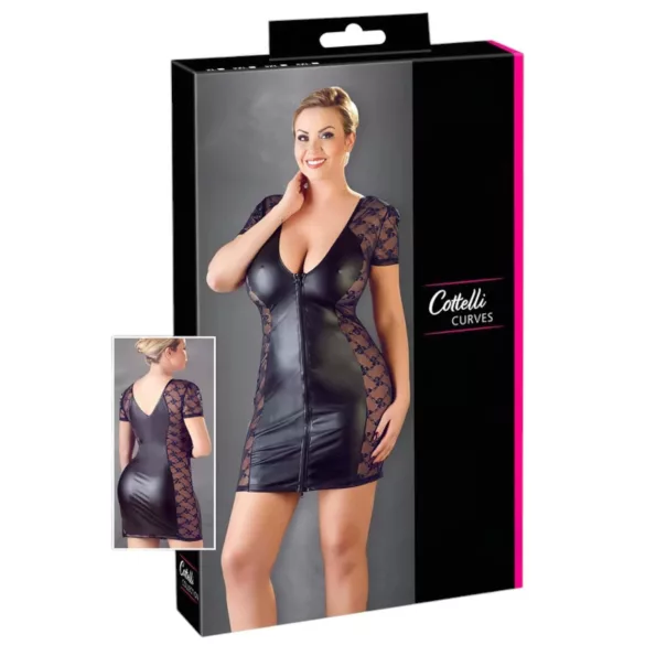 Cottelli Plus Size - pitsist lipsuga öökleit - must - 2XL