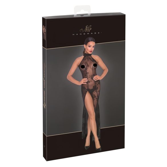 Noir - läbipaistev lilleline pikk kleit (must) - XL