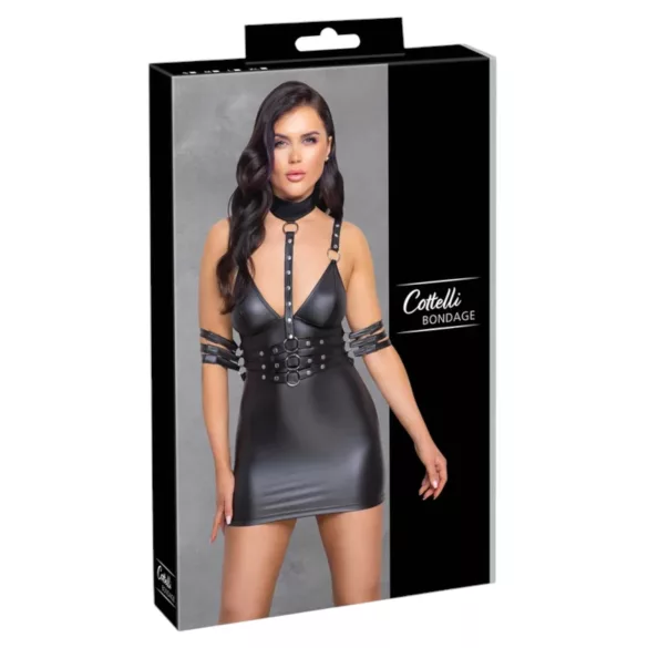 Cottelli Bondage - läikiv kaelarihmaga minikleit - must