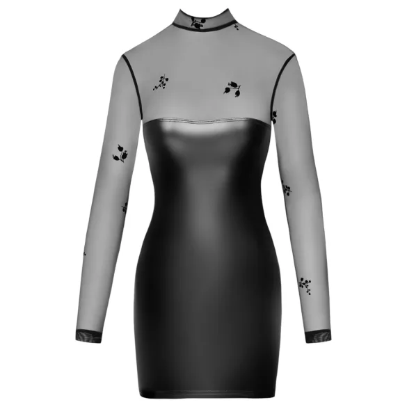 Noir - läikiv läbipaistev minikleit - must - XL