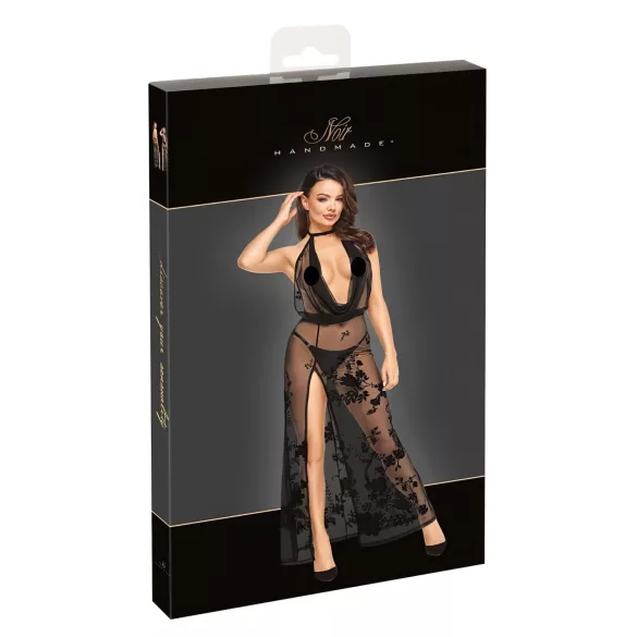 Noir - läbipaistev lillemustriga maksikleit (must)