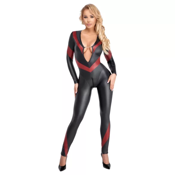 Cottelli - catsuit lukuga - nahaimitatsioon - must - M