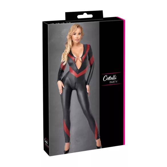 Cottelli - catsuit lukuga - nahaimitatsioon - must - M