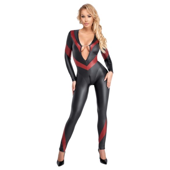 Cottelli - catsuit lukuga - nahaimitatsioon - must - L