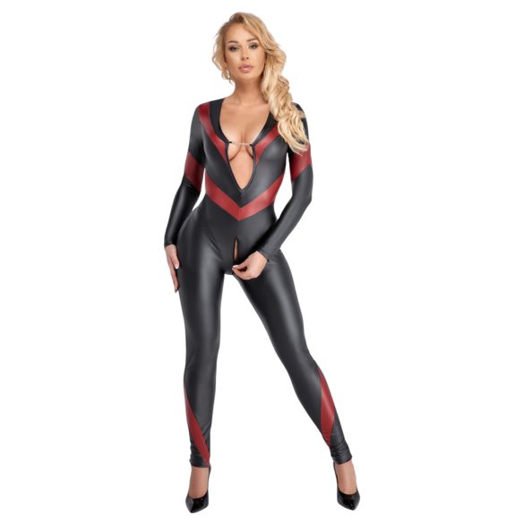 Cottelli - catsuit lukuga - nahaimitatsioon - must - L
