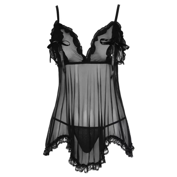 Cottelli - babydoll öösärk - pitsäärega, must - XL