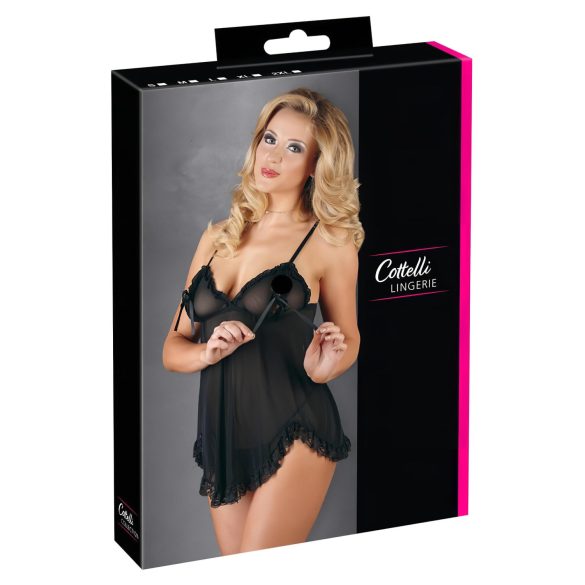 Cottelli - Õrn ja volangidega babydoll (must) - XXL