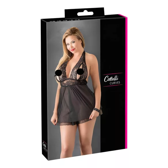 Cottelli Plus Size - pitsiline babydoll öösärk - must - suured suurused - 3XL