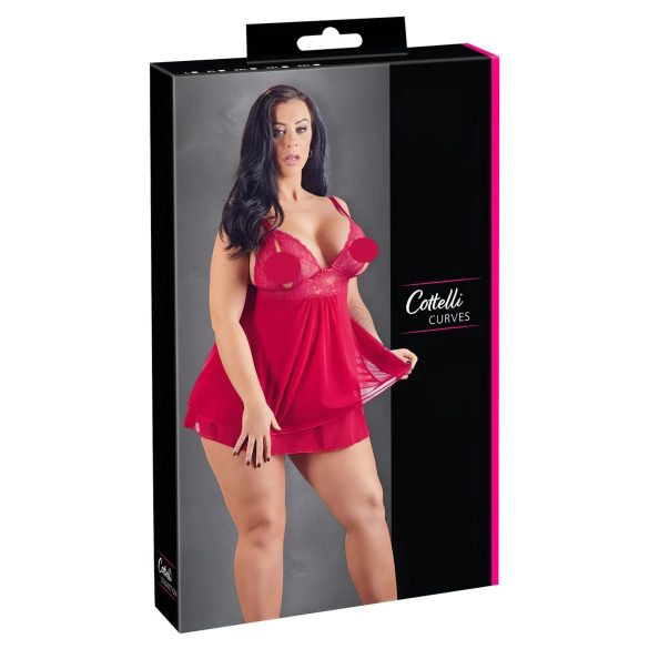 Cottelli Plus - pitsiline ja õhuline babydoll (punane) - 3XL