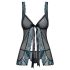 Obsessive Amanta - tikandiga babydoll ja stringid (must-türkiis)