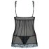 Obsessive Amanta - tikandiga babydoll ja stringid (must-türkiis)