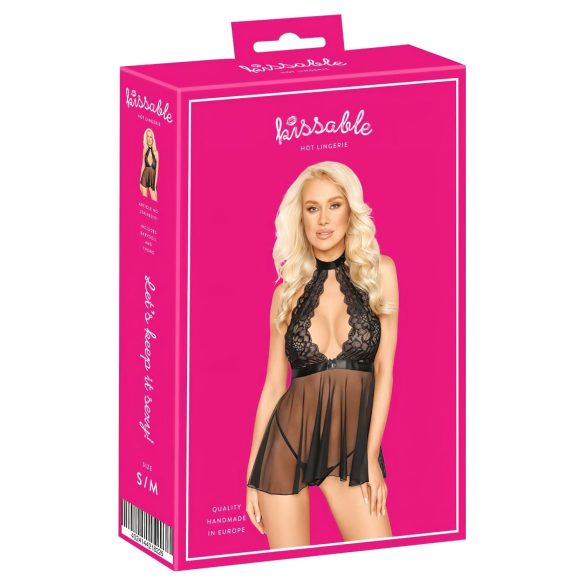 Suudlusväärne - pitsiline babydoll kaelarihmaga (must) - L/XL