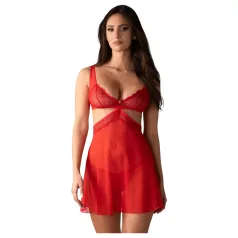  Obsessive Cupide Desir - läbipaistev pitsist öösärgi komplekt - punane - L/XL