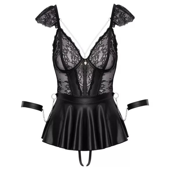 Cottelli Bondage - pitsist minikleit käeraudadega (must) - L