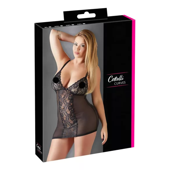 Cottelli Plus Size - pitsist läbipaistev öösärk - must - 4XL
