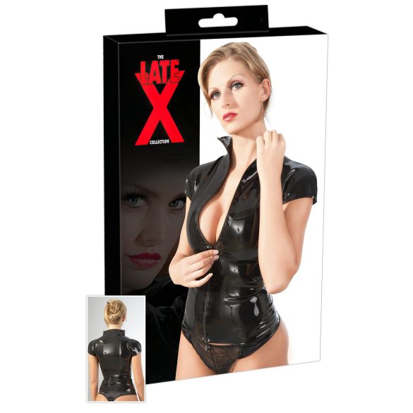 LATEX - lukuga lühikeste varrukatega naiste must pluus - S