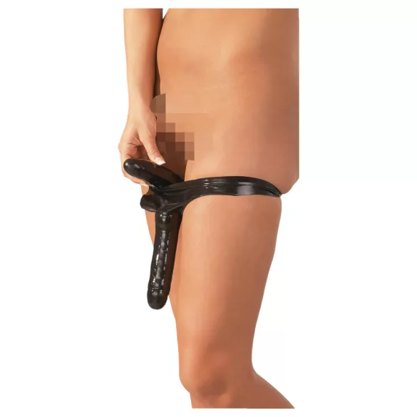 Latex-aluspesu sisemise ja välimise dildoga (must, S-L)