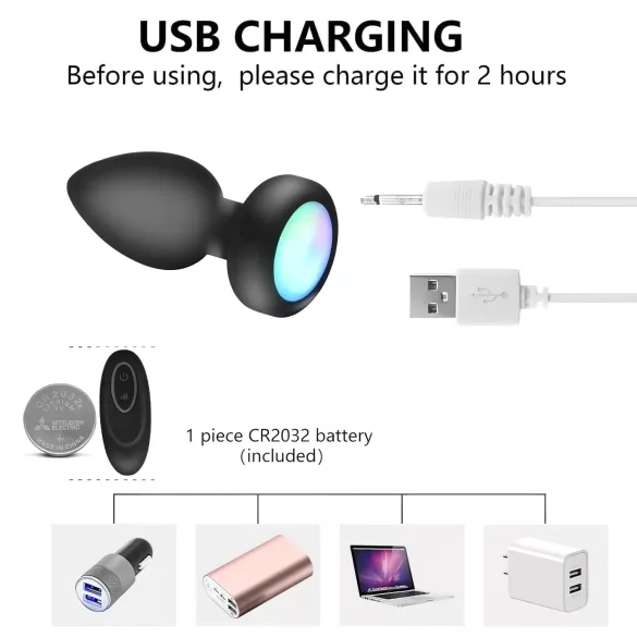 Mrow - anaalseks vibraator - kaugjuhtimispult, valgustusega - must